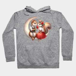 Valentine Squirrel Couple on Moon Hoodie